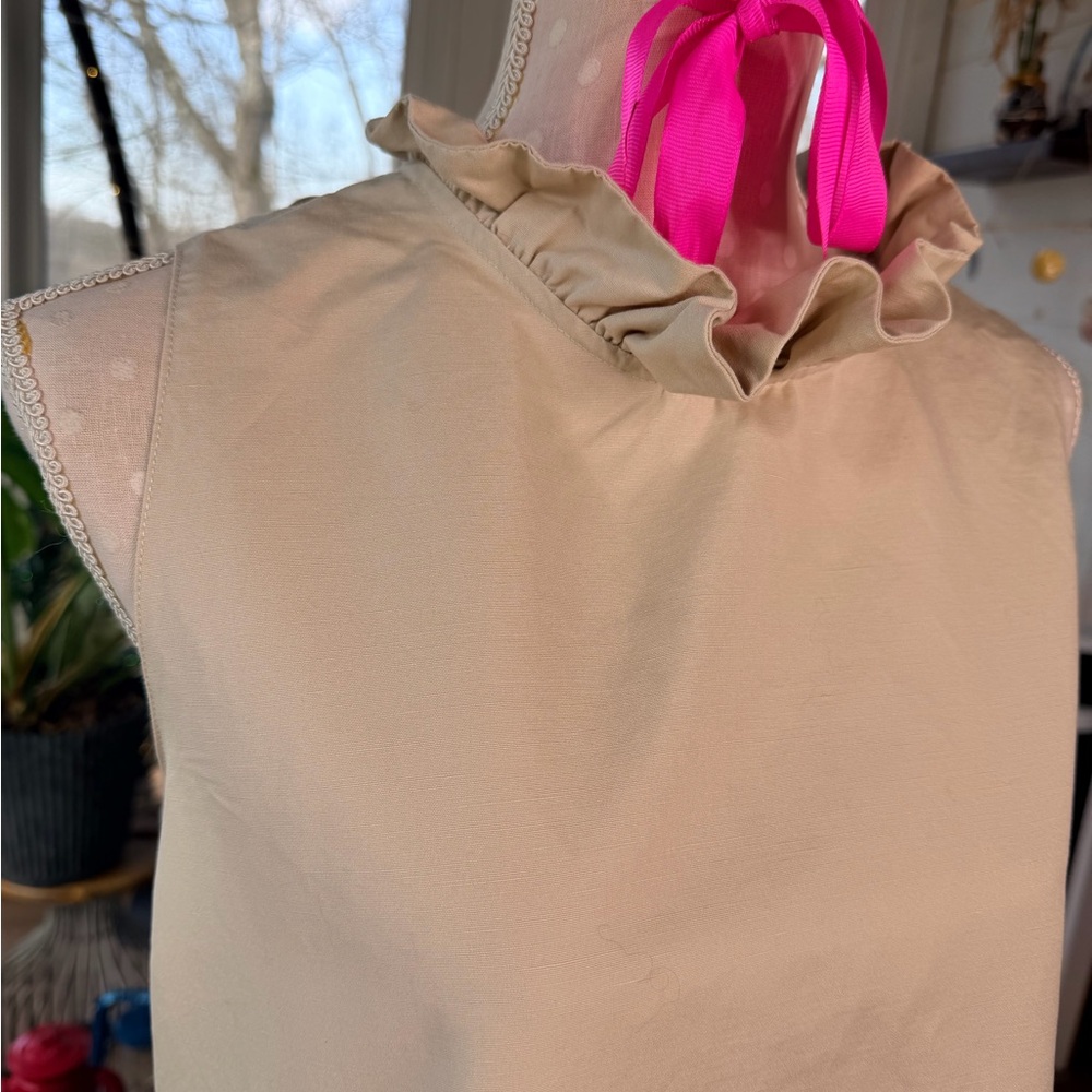 Tyler Boe Ruffle Bow Neck Linen Dress Beige Size XL - Picture 6 of 8